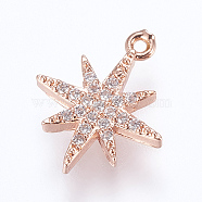 Brass Micro Pave Cubic Zirconia Charms, FLower, Rose Gold, 14x11.5x2mm, Hole: 0.5mm(X-ZIRC-G116-09RG)