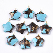 Assembled Synthetic Turquoise and Bronzite Pendants, with Golden Tone Iron Loop, Star, Sky Blue, 23~24x21x5mm, Hole: 2mm(G-S366-002I)