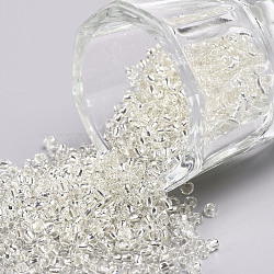 12/0 Glass Seed Beads, Silver Lined Round Hole, Round, White, 2mm, Hole: 1mm, about 30000 beads/pound(SEED-A005-2mm-21)