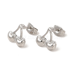 304 Stainless Steel Stud Earrings for Women, Cherry, Stainless Steel Color, 11x11mm, Pin: 0.8mm(EJEW-I281-40P)
