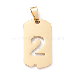Vacuum Plating 304 Stainless Steel Pendants, Rectangle with Number, Golden, Num.2, 27.5x14.5x1.5mm, Hole: 7.5x3mm(STAS-H144-02G-2)