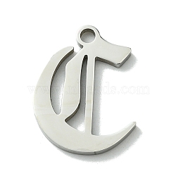 Non-Tarnish 201 Stainless Steel Pendants, Stainless Steel Color, Old Initial Letters Charms, Letter C, 19.5x15x1.6mm, Hole: 1.8mm(STAS-B055-01P-C)