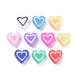 Handmade Polymer Clay Beads, Heart, Mixed Color, 10x10x4.5mm, Hole: 1.4mm(X-CLAY-T019-10)