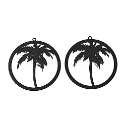Baking Painted 430 Stainless Steel Pendants, Coconut Tree Shape Charms, Black, 37x35x0.5mm, Hole: 1.4mm(SA-CBA5AEA-01)