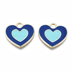 Rack Plating Alloy Enamel Pendants, Cadmium Free & Lead Free, Heart, Light Gold, Blue, 19.5x21x2mm, Hole: 3mm(ENAM-T014-03C-RS)