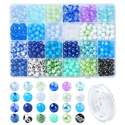 DIY Round Acrylic Beads Bracelets Making Kits, Blue, 7.5~8x8mm, Hole: 1.8mm(DIY-YW0009-31)