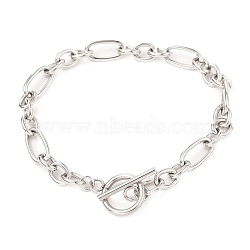 Unisex 304 Stainless Steel Figaro Chain Bracelets, with Toggle Clasps, Stainless Steel Color, 8-1/2 inch(21.5cm)(X-BJEW-H541-06A-P)