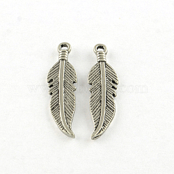 Tibetan Style Alloy Pendants, Feather, Cadmium Free & Lead Free, Antique Silver, 25.5x7x1mm, Hole: 1.5mm(X-TIBE-Q051-02AS-LF)