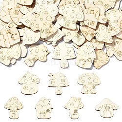 Unfinished Wood Cutouts, DIY Craft Supplies, Mushroom House, Floral White, 3.05~3.5x2.7~3.15x0.2cm, about 100pcs/set(WOOD-CJC0001-16)