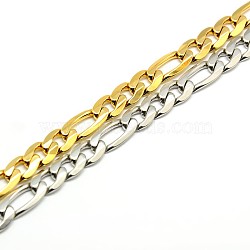 Trendy 304 Stainless Steel Figaro Chain Bracelets, with Lobster Claw Clasps, Faceted, Mixed Color, 8-5/8 inch(220mm), 7mm(STAS-A028-B016)