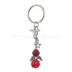 Alloy with Glass Seed Beads Keychain, Angle, FireBrick, 8.7cm(KEYC-MZ00010-04)