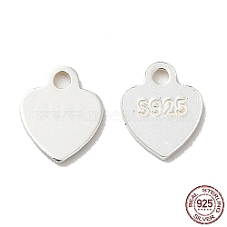 925 Sterling Silver Chain Extender Drop, Chain Tabs, Heart Charms, with S925 Stamp, Silver, 6x4.8x0.5mm, Hole: 0.9mm, about 112pcs/10g(STER-G040-02A)