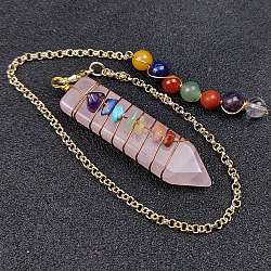 Natural Rose Quartz & Mixed Stone Braided Bullet Dowsing Pendulum Pendant Decorations, Chakra Yoga Theme Jewelry for Home Display, 48~52mm(CHAK-PW0001-043A)