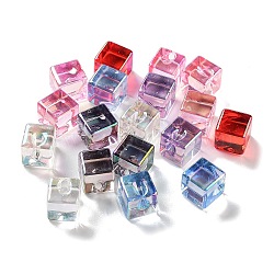 UV Plating Transparent Acrylic Beads, Iridescent, Cube, Mixed Color, 12x12x12mm, Hole: 2.2mm(MACR-K356-10)