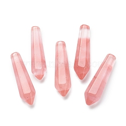 Cherry Quartz Glass Pointed Beads, Bullet, Undrilled/No Hole Beads, Faceted, for Wire Wrapped Pendants Making, 29~33x7.5~8.5mm(G-E490-C30)