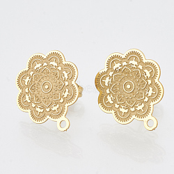 304 Stainless Steel Stud Earring Findings, with Loop, Flower, Golden, 17.5x15mm, Hole: 1mm, pin: 0.7mm(X-STAS-S079-39A)