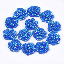 Resin Rhinestone Cabochons, Flower, Blue, 14x14x3mm(CRES-T012-02H)