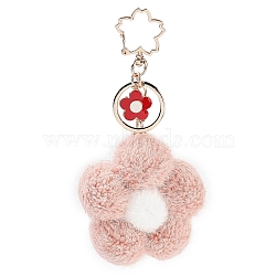 Flower Plush Pendant Keychain, with Alloy Finding for Keychain, Purse, Backpack Ornament, PeachPuff, 15.4cm(KEYC-F039-05)