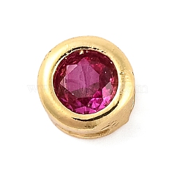 Rack Plating Flat Round Brass Micro Pave Cubic Zirconia Cabochons, Cadmium Free & Lead Free, Long-Lasting Plated, Real 18K Gold Plated, Deep Pink, 4x2mm(KK-F874-03G-06)