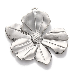 304 Stainless Steel Pendants, Flower Charm, Stainless Steel Color, 40x41x3mm, Hole: 2.5mm(STAS-M072-11B-P)