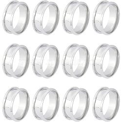 12Pcs 201 Stainless Steel Grooved Finger Ring Settings, Ring Core Blank, for Inlay Ring Jewelry Making, Stainless Steel Color, US Size 8(18.1mm), 7.5mm(STAS-UN0038-95)