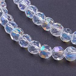 Electroplate Glass Beads Strands, AB Color, Faceted(32 Facets), Round, Clear AB, 6mm, Hole: 1.2mm, about 88~91pcs/strand, 19.49 inch~20.08 inch(49.5~51cm)(EGLA-J042-6mm-AB03)