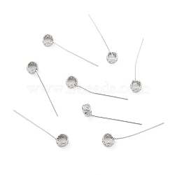 Rhodium Plated 925 Sterling Silver Eye Pins, with Snap on Bails, Hollow Flat Round, Platinum, 35x7.5~8mm, Hole: 5mm, Pin: 0.6mm(STER-Z001-113P)