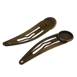 Hair Accessories Iron Snap Hair Clip Findings, Antique Bronze, Tray: 12mm, 10pcs/bag(OHAR-PW0001-070A-AB)