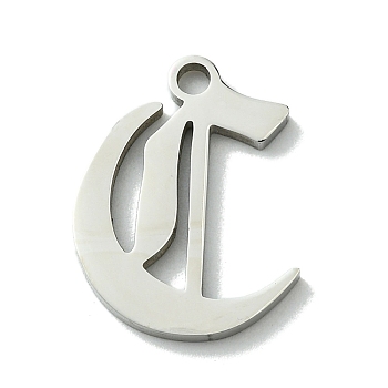 201 Stainless Steel Pendants, Stainless Steel Color, Old Initial Letters Charms, Letter C, 19.5x15x1.6mm, Hole: 1.8mm