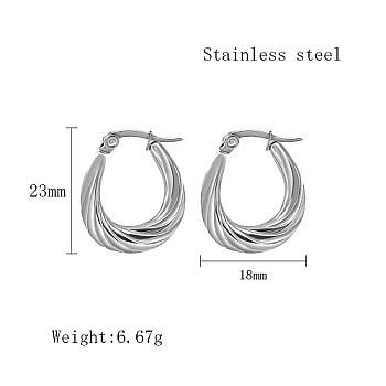 Stainless Steel Hoop Earrings for Women, Stainless Steel Color, Twist, 23x18mm