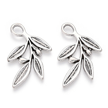 Tibetan Style Alloy Pendants, Cadmium Free & Lead Free, Leaf, Antique Silver, 31x21.5x2mm, Hole: 4.8x3.5mm, about 211pcs/1000g