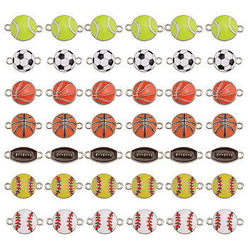 42Pcs 7 Styles Sports Ball Theme Alloy Enamel Connector Charms, Platinum Tone Ball Links, Mixed Shapes, 20.5~23x9.5~20.5x1.5~3mm, Hole: 1.6~2.6mm, 6pcs/style