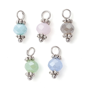 Glass Charms, with Antique Silver Alloy Loops, Faceted Rondelle, Mixed Color, 13.5x6mm, Hole: 3mm