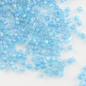 (Repacking Service Available) Round Glass Seed Beads, Transparent Colours Rainbow, Round, Aqua, 12/0, 2mm, about 12g/bag