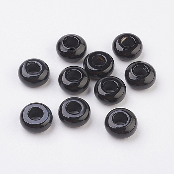 Randomly Mixed Natural Black Agate and Banded Agate European Beads, Large Hole Beads, Rondelle, Dyed, 12x6mm, Hole: 5mm