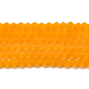 Imitate Austrian Crystal Frosted Glass Beads Strands, Grade AA, Faceted Bicone, Orange, 4.5x3.5~4mm, Hole: 1mm, about 87~89pcs/strand, 13.98''~13.39''(33.5~34cm)