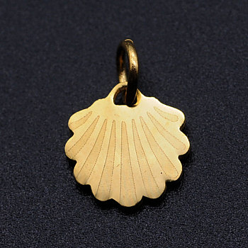 201 Stainless Steel Charms, with Jump Rings, Shell, Golden, 10x9.5x1mm, Hole: 3mm