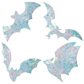 Waterproof PVC Colored Laser Stained Window Film Adhesive Stickers, Electrostatic Window Stickers, Bat Pattern, 11.1~12x11.5~12cm, 4 sheets/style, 4 style, 16 sheets/set