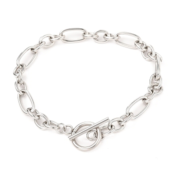 Unisex 304 Stainless Steel Figaro Chain Bracelets, with Toggle Clasps, Stainless Steel Color, 8-1/2 inch(21.5cm)