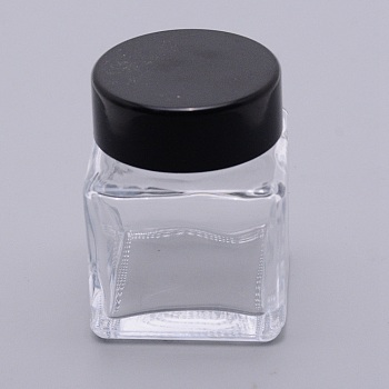 Glass Fountain Pen Ink Bottle, with ABS Plastic Bottle Cap, Cuboid, Clear, 3.85x3.85x5.05cm, Capacity: 30ml