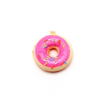 PU Imitation Doughnut Pendant Decorations, Artificial Donuts Fake Cake Dessert Model, Hot Pink, 52~54x46~48x19mm, Hole: 2mm