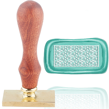 Wax Seal Stamp Set, Sealing Wax Stamp Solid Brass Head,  Wood Handle Retro Brass Stamp Kit Removable, for Envelopes Invitations, Gift Card, Rectangle, Flower Pattern, 9x4.5x2.3cm
