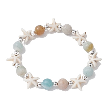 Natural & Synthetic Mixed Gemstone Beaded Stretch Bracelet, Ocean Theme, Starfish, Inner Diameter: 2-3/8 inch(6cm)