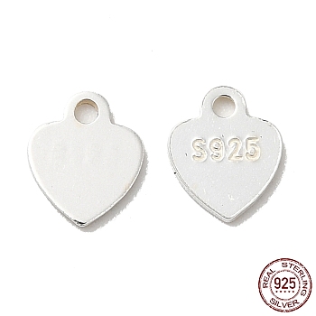 925 Sterling Silver Chain Extender Drop, Chain Tabs, Heart Charms, with S925 Stamp, Silver, 6x4.8x0.5mm, Hole: 0.9mm, about 112pcs/10g