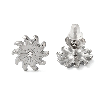 Non-Tarnish 304 Stainless Steel Embossing Stud Earrings, Stainless Steel Color, Gear, 11.5mm