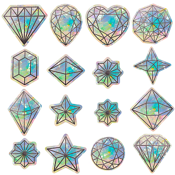 16Pcs Colorful Suncatcher Rainbow Prism Electrostatic Glass Stickers, Diamond Waterproof Laser PVC Window Static Decals, Black, 73~141x76~137x0.2mm