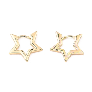 Brass Hoop Earrings, Star, Light Gold, 14.5x15.5x2mm
