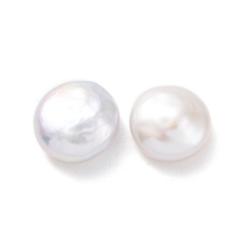 Natural Keshi Pearl Beads, Cultured Freshwater Pearl, No Hole/Undrilled, Flat Round, Antique White, 12x5~6mm