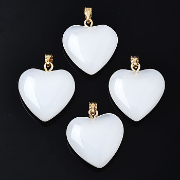 Spray Painted Glass Pendants, with Golden Plated Iron Bails, Imitation Jade, Heart, Mint Cream, 22x20.5x7mm, Hole: 6x2mm