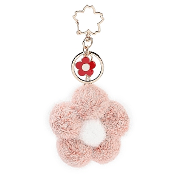 Flower Plush Pendant Keychain, with Alloy Finding for Keychain, Purse, Backpack Ornament, PeachPuff, 15.4cm